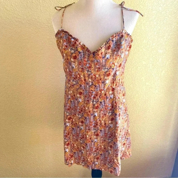 Aritzia Wilfred Free Fable Mini Dress Terracotta Tie Straps Tiered Smocked: 14 - Picture 2 of 14